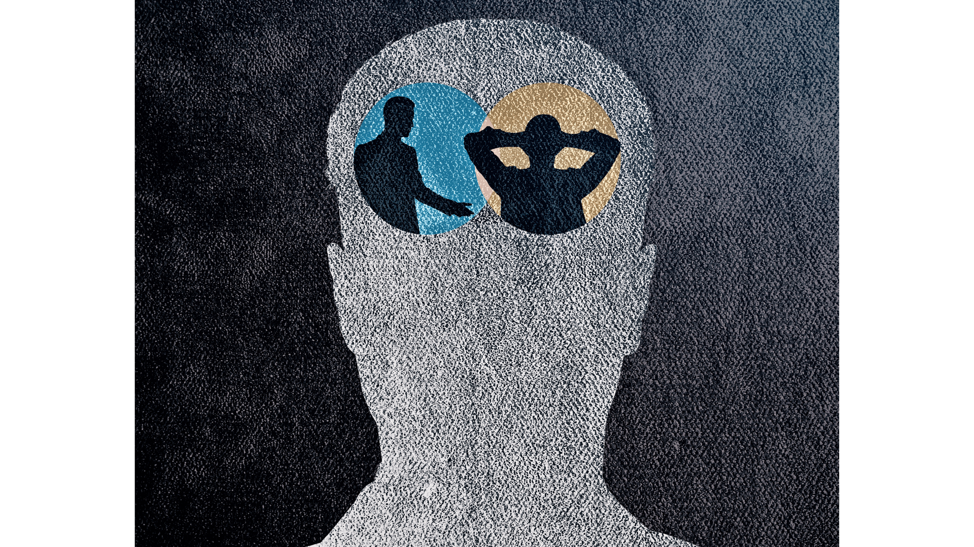 Artistic illustration of a human head silhouette with inner figures representing the inner dialogue